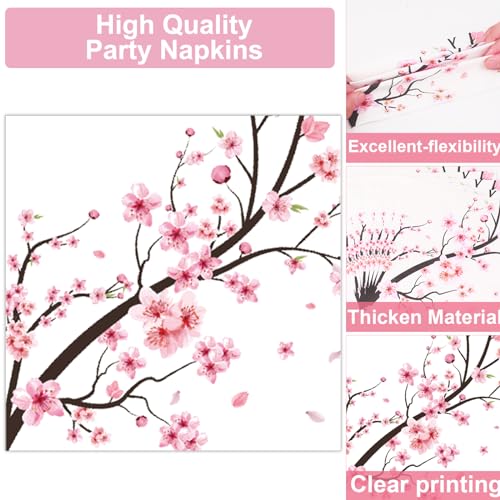 Image of Qyeahkj 100 PCS Cherry Blossom Party Supplies Set Cherry Blossom Plates and Napkins Japanese Disposable Paper Party Tableware Forks Packs Decorations for Hibachi Spring Birthday Decoration Serve 25