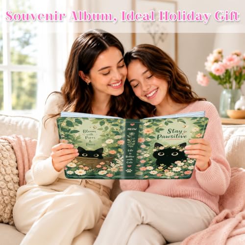 Image of Photo Album 4x6 120 Pockets Black Cat Floral Garden