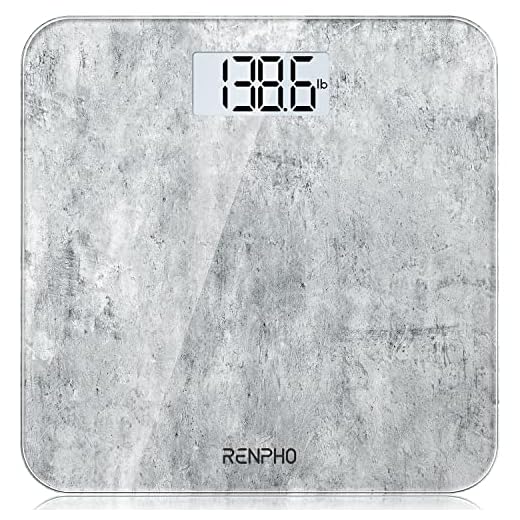 RENPHO Báscula de baño con sensores de alta precisión, báscula digital para personas con tecnología step-on, báscula de peso de cristal de seguridad, hormigón