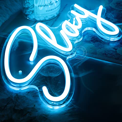 Image of SYLHOME Slay Blue LED Neon Light Sign Cool Boys Girls Preppy Bedroom Game Play Room Desk Wall Decor Sign Club Pub Bar Man Cave Game Center Birthday Decoration USB Night Light 11.8 inch X 8 inch