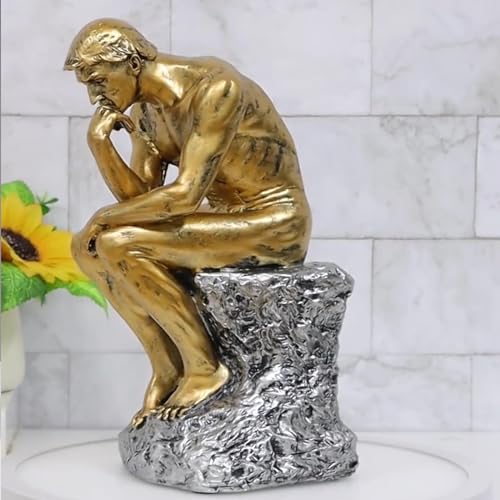 Estatua Decorativa Pensador 10 pulg Resina Bronze Dorado miniatura 6