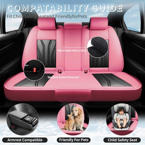 Image of Car Seat Covers Compatible with Chevy Equinox 2011-2026, Premium Leather Breathable, Wear Resistant, Airbag Compatible, All-Weather Protection & Full Coverage, 2 Front Seat Pink&Black