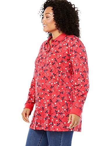 Woman Within Women's Plus Size Long-Sleeve Polo Shirt - 1X, White