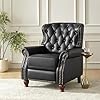 Hulala home genuine leather recliner chair with solid wood feet modern adjustable tufted push back arm chair wrivet decoration home theater seating single reclining sofa for living room black  urban country home decor
