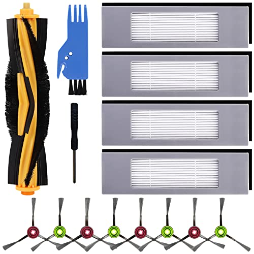 19 Pz Accessori di Ricambio per ECOVACS DEEBOT OZMO 950 920 T8,T8+,T8 AIVI,T9,T9+,N8,N8+,N8 Pro,N8 Pro+ Serie Robot Aspirapolvere,1 Spazzola Principale,8 spazzole Laterali,4 Filtro Hepa,4 Spugne