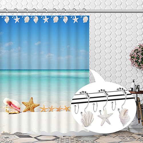 Decorative Shower Curtain Hooks,Finros 12 Pcs Seashell Double Glide Shower Curtain Hooks For Bathroom And Living Room (White Seashell) #TOP3