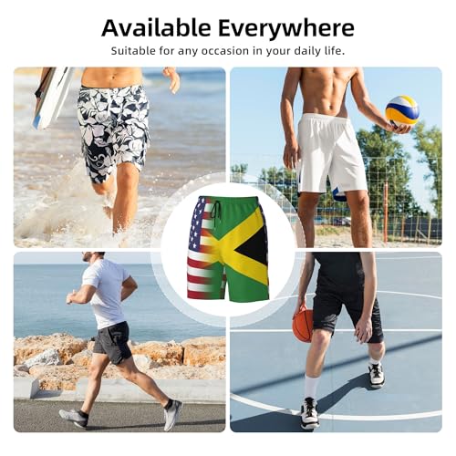 American Flag and Jamaican Flag Mens Summer Seabeach Casual Shorts Seaside Surfing Swim Trunks Beach Pants3