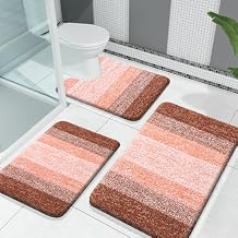 OLANLY Bathroom Rugs Sets 3 Piece, Soft Absorbent Microfiber Bath Mats and U-Shaped Contour Toilet Rug, Plush Shaggy Bath Mat Set for Bathroom 30"x20"+24"x16"+24"x20", Orange