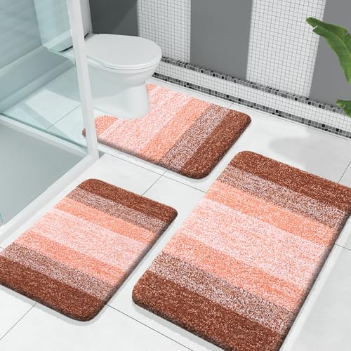 OLANLY Microfiber Bathroom Rugs Sets 3 Piece, Absorbent Bath Mats, Orange by OLANLY - Used condition - US$34.08