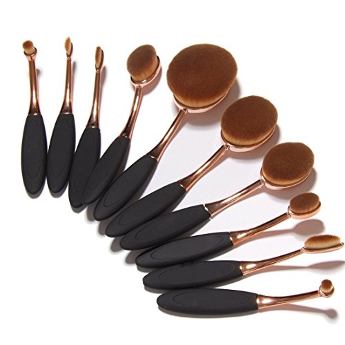 2016 New 10 Pieces Oval Toothbrush Makeup Brush Sets Professional Cosmetics Tools Foundation Blending Blush Eyeliner Face Powder Brush Cosmetic Brush Set