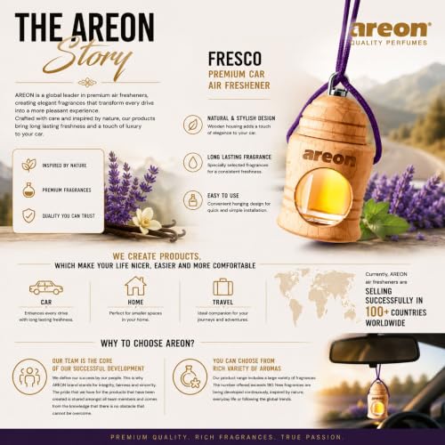 Image of AREON Fresco Premium Hanging Car Air Freshener, Patchouli Lavender Vanilla | Premium Wooden Hanging Car Air Freshener with an Elegant, Compact Design. Suitable for Use in Cars, SUVs, Vans, and Trucks.