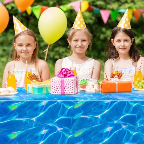 Image of 3 Pcs Iridescent Ocean Waves Tablecloths, 54 x 108 Inch Disposable Plastic Ocean Table Cloth, Water Print Tablecloths Ocean Table Cover for Beach Pool Sea Theme Party Decorations