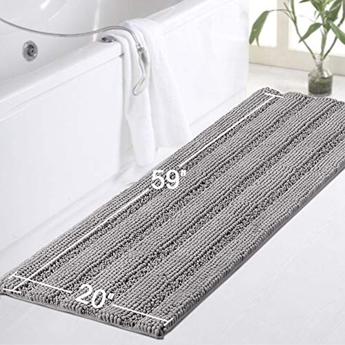 Gray Kitchen Runner Chenille Shag Area Rug Non Slip Backing for Kitchen Floor Runner Rug with Water Absorbent Bath Room Mat for Kitchen/Tub/Living Room, 59