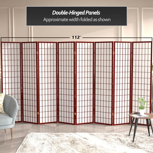 Red Lantern 6 ft. Tall Window Pane Shoji Screen - Rosewood - 8 Panels