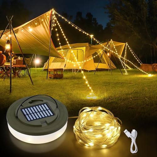 Calina Camping String Lights 2 in 1, 10m Waterproof Outdoor Fairy Lights with 6 Lighting Modes, USB-C Rechargeable, Easy Storage Portable Hanging Camping Lights, for Hiking Party Christmas Decoration