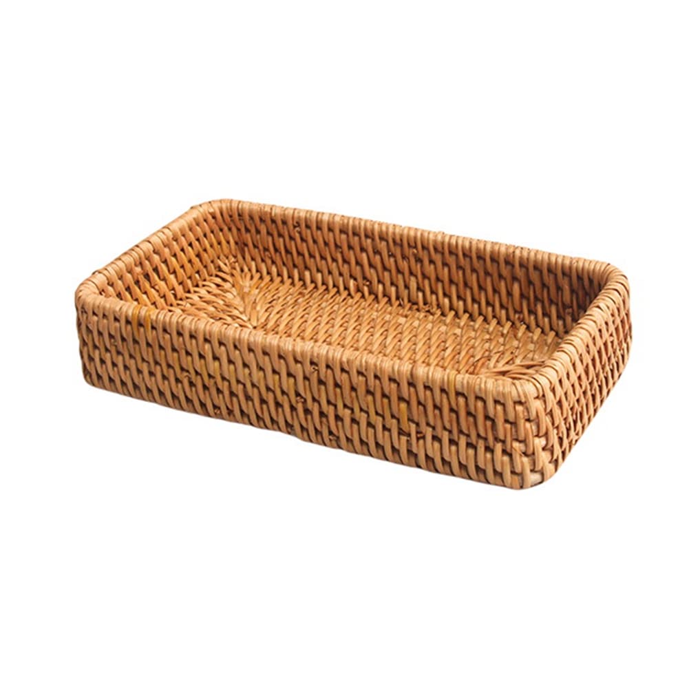Nvanvmm Hand-Woven Storage Basket Rattan Storage Tray Wicker Baskets Bread Fruit Food Breakfast Display Box -C