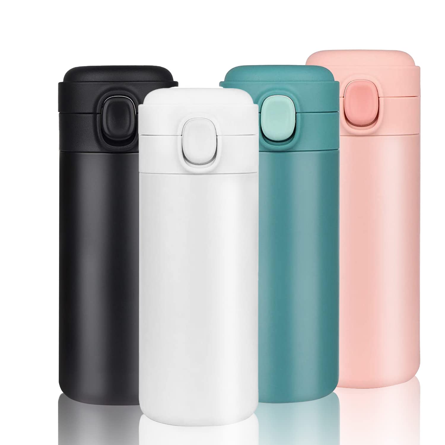 YINJAM 350ml Travel Mug Reusable Coffee Cup Insulated Thermal Mug Stainless Steel Leakproof Flask Tumbler for Hot Cold Drinks (White)