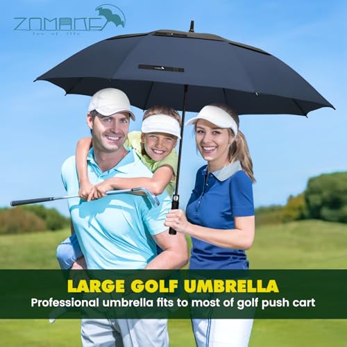ZOMAKE Regenschirm Groß Sturmfest,XXL Großer Golf Umbrella Sturmfester Automatik,Schirm Windfest Schwarz,Golfschirm Stabil für Herren Damen 2 Personen(Schwarz-Dunkelblau)
