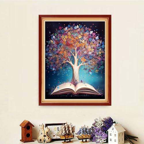 Image of Dooxvey Cross Stitch Kits for Adults Stamped Full Range of Embroidery Starter Kits for Beginners 11CT Printed Cross Stitch Patterns Needlepoint Kits Stamped Crossstitching-Magic Tree Book 16x20 inch