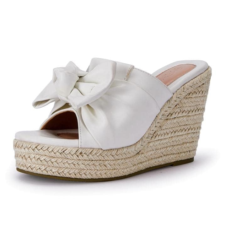 Image of PiePieBuy Womens Platform Espadrilles Slip On Wedge Sandals Bow Tie Open Toe Slides Shoes