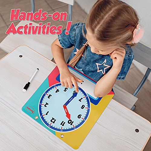Magnetic Writable Dry Erase Learning Clock | Clock for Kids Learning to Tell Time | Large 12" Demonstration Teaching Time Practice Clock with Dry Erase Writing Surface | Pen Included | (Rainbow) - Thumbnail 5