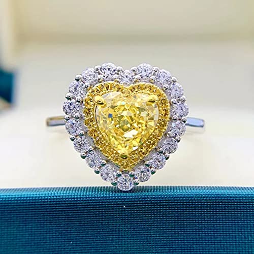 Bague Cœur en Argent 925 et Diamant de Carbone Jaune 7mm pour Femme