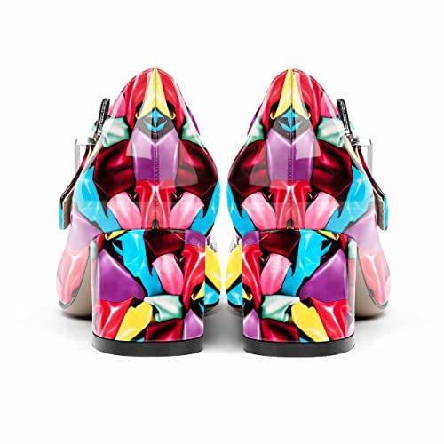 MERRORI Women's Buckle Round Toe T Strap Block Solid Patent Block Low Heel Pumps Shoes 2 Inch4