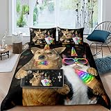 Lindo unicornio funda de edredón divertido gato perro juego de ropa de cama para niños adultos encantador gatito cachorro decoración cubierta 3D Animal Theme colcha colorido arco iris 3pcs cremallera