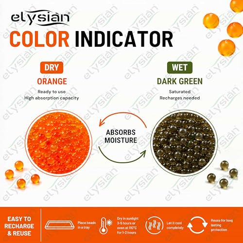 Image of Elysian 3kg Orange Silica Gel Beads - 2-4mm Indicating Desiccant - Reusable Moisture Control for Cabinets, Toolkits & Electronic Devices