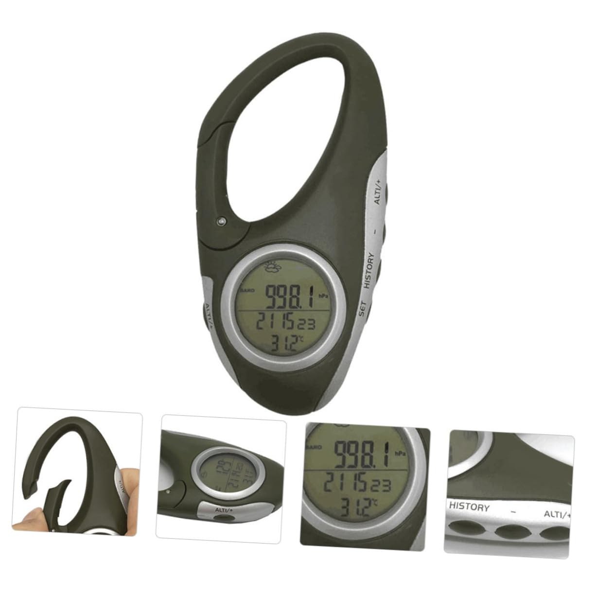 Toddmomy Thermomètre baromètre à Compteur d'altitude baromètre altimètre Mousqueton baromètre altimètre portatif altimètre d'alpinisme Abdos Green