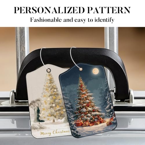 Image of Christmas Tree Luggage Tags 2 Pack, PU Leather Privacy Flap