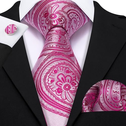 Image of Barry.Wang Men Tie Set Floral Paisley Silk Necktie Pocket Square Cufflinks Formal Wedding Party Business