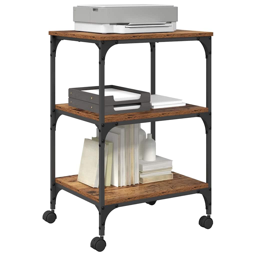 Druckerständer aus Altholz 50 x 41 x 75 cm Holzwerkstoff mit Rollen für effiziente Büroorganisation und modernes industrielles Design