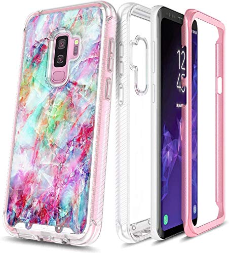 E-Began Case for Samsung Galaxy S9+ Plus, Full-Body Protection Rugged Matte Bumper Shockproof Protective, Support Wireless Charging, Marble Design Impact Resist Durable Case (2018 Release) -Fantasy
