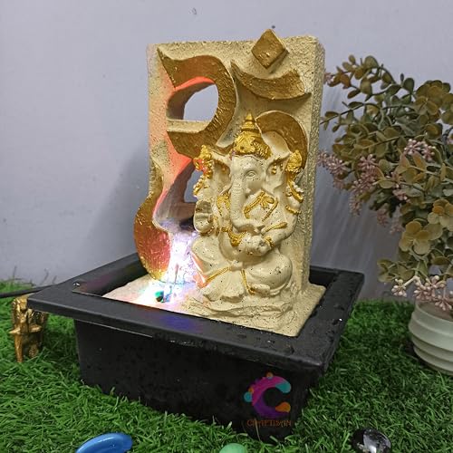Image of Decorative Water Fountain for Home Decor, Office, Indoor & Outdoor, Garden, Puja Room, Vaastu, Reception, Spa, Gifting. (Yellow Ganesh Jr UR-052)