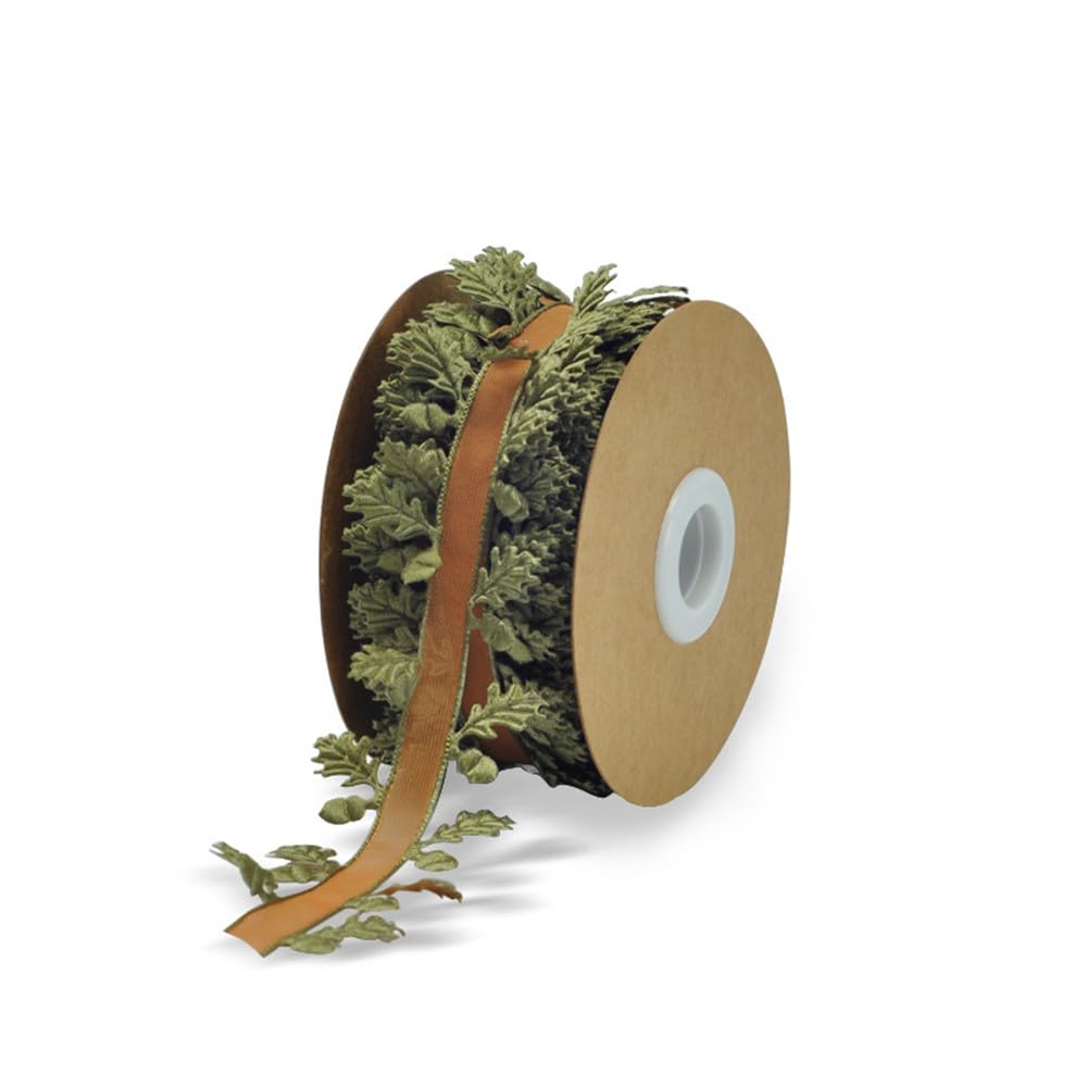 10meters Artificial Leaf Trim Satin Ribbon String for Wedding Decoration,Gift Wrapping Box Packaging,DIY Crafts (Christmas, Green)