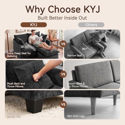 Image of 50 inch Loveseat Sofa with Ottoman, Cloud 2-Layer Cushion & 27 inch Deep Seat, Modern Love Seat Small Couch with 2 Washable Pillows for Small Spaces, Bedroom, Apartment, Office, Living Room, in a Box, Black