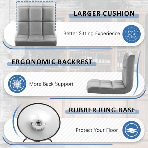 Image of Homall Bar Stools Modern Velvet Adjustable Swivel Barstools, Armless Hydraulic Kitchen Counter Bar Stool Extra Height Square Island Barstool with Back Set of 2 (Velvet, Gray)