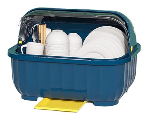 キッチン収納ボックス 食器収納ケース 家庭用カバー収納ケース プラスチック食器棚 寮の食器棚 茶わん箱 食器棚 水切り可能な食器棚 北欧風 おしゃれ シンプルな色 大容量食器棚 マテリアルのセキュリティ 荷重力が強く (ダークブルー,Medium)