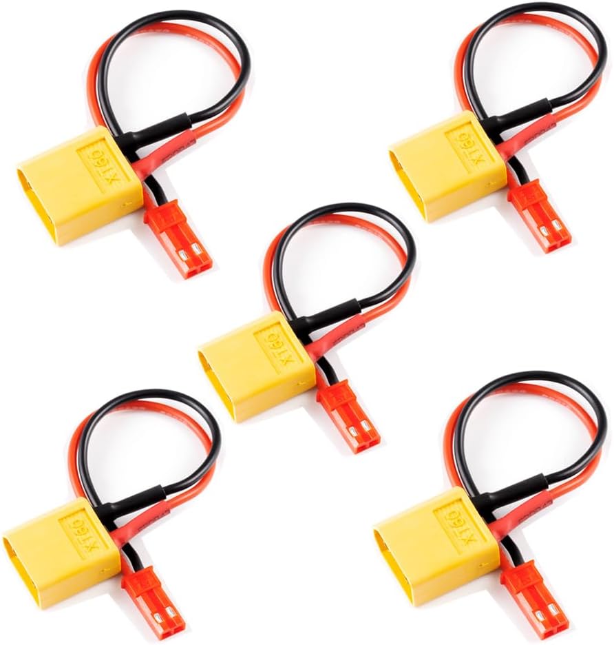 MOHERO 5Pcs JST Male to XT60 Female Battery Connectors Adapter for RC Car, Planes, Helicopter, Drones and Other RC Models