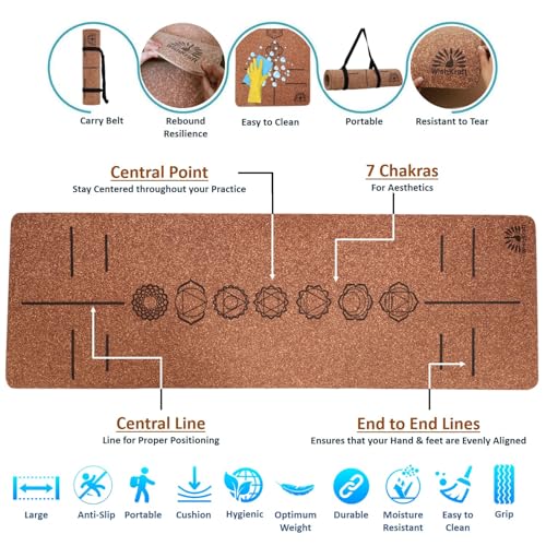 Image of WishKraft Premium Cork Alignment Yoga Mat 5mm Thick | Non-Slip Eco-Friendly Sweat-Resistant Anti-Skid Exercise Mat for Women & Men | Ideal for Yoga, Pilates, Meditation, Home & Gym Workouts (CorkAlignmentMat)