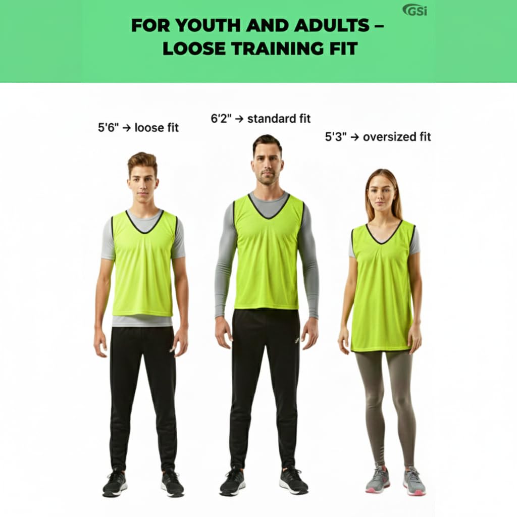 GSi Sport Trainingsleibchen - 6er- oder 12er-Pack - Einheitsgröße - Mesh-Trainingswesten für Fußball, Basketball - 6 Farboptionen für Pinnies