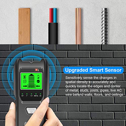 Stud Finder 5 in 1 Multi-function Upgraded Smart Stud Sensor, Wall Scanner with Battery for the Center & Edge of Metal, Studs and AC Wire, Pipe Detector for Walls