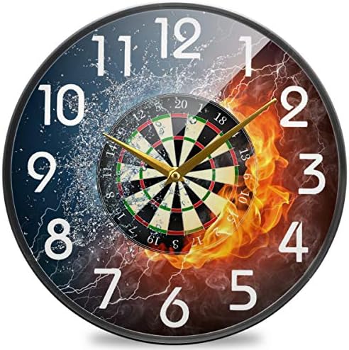 Naanle Darts Board in Fire and Water Round Wall Clock, 12 Inch Silent Battery Operated Quartz Analog Quiet Desk Clock for Home,Office,School