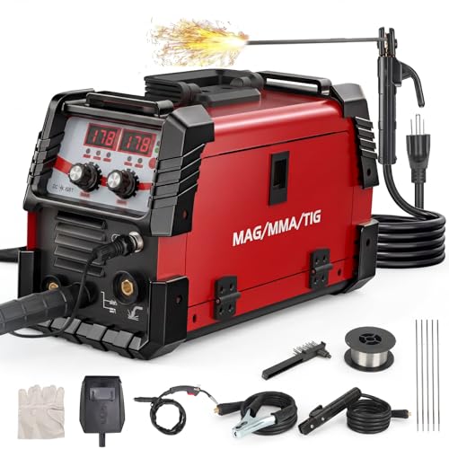 Image of 135A MIG Welder, 3-in-1 Weldeing Machine 110V Flux Core MIG/Lift Tig/Stick with Dual Digital Display, Portable IGBT Inverter Welder for Auto Repair, Metal Projects