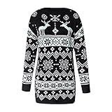 ❄ Característica: Vestido de suéter con estampado de copo de nieve de alce navideño de manga larga para mujer, Minivestido de punto suéter de Navidad con copo de nieve de alce con cuello en O. sudadera larga, jersey, por encima de la rodilla, color liso y pelusa en la superficie interior.
