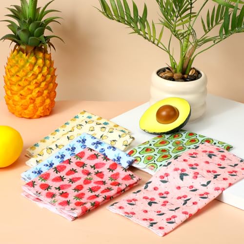 Image of Redbaker 30 Pcs Reusable Paper Towels Rolls Kitchen Towels Bulk Washable Paperless Cloth Cotton Hand Napkins with Cardboard Reusable Napkins for Kitchen Bathroom (Fruit Style)