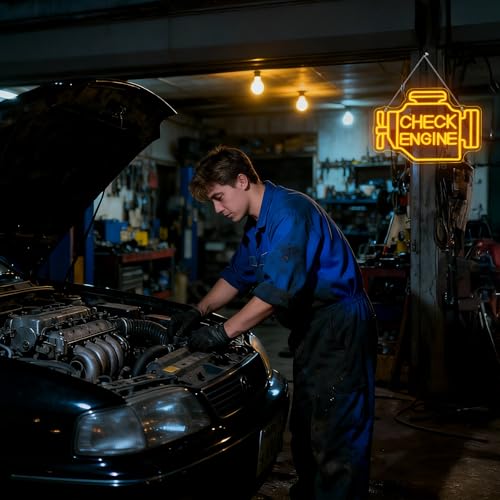 Image of Horseneon Check Engine Neon Sign Neon Light Sign Man Cave Decor Led Garage Wall Art Auto Repair Shop Workshop Decor Garage Accessories for Man Gifts for Car Guys Mechanics