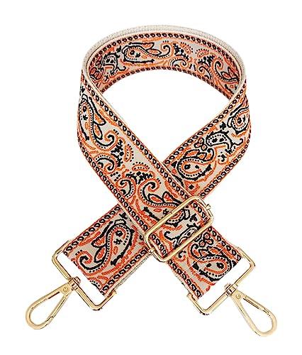 Image of 1pc Adjustable Strap Replacement 2inch Wide Paisley Jacquard Belt for Crossbody Purse Handbag Shoulder Guitar Camera Bag (Orange)