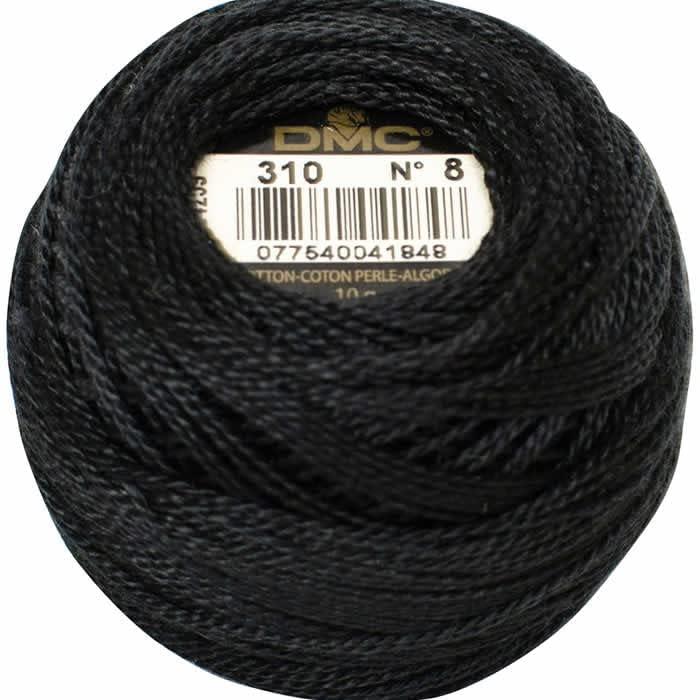 3 Hilos de algodón perlado DMC 116/8 tamaño 8, 87 yardas en colores negro, blanco y crema miniatura 3